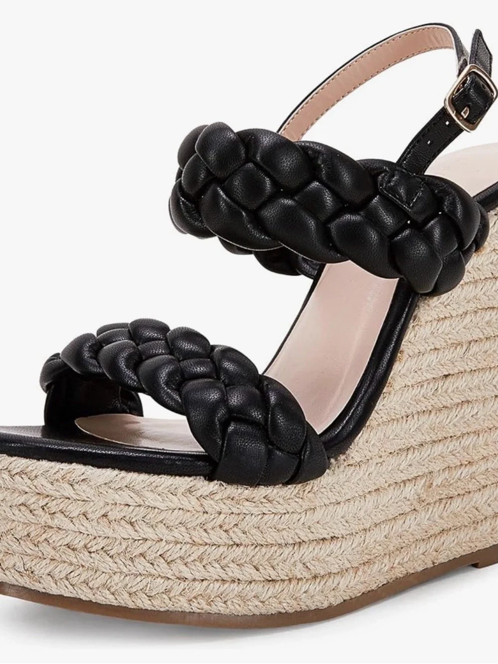Coutgo Braided Strap Black Wedge Espadrille Sandals - Black size 6